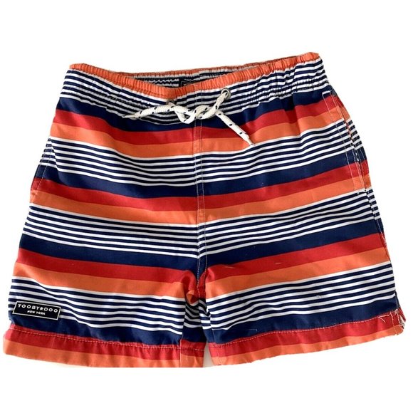 Tooby Doo boys Striped Swim Shorts Size 1-2  orange white, blue, lined beach $44 - Picture 1 of 7